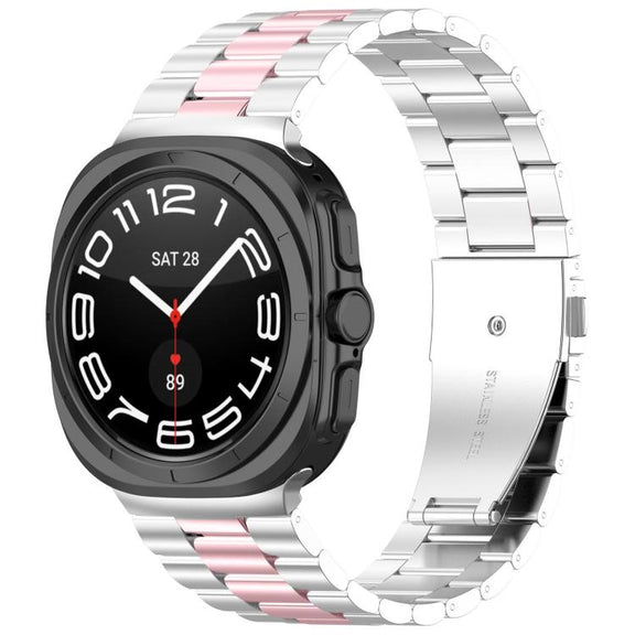 For Samsung Galaxy Watch8 / Watch8 Classic Three Beads Stainless Steel Watch Band with Removal Tool(Silver Pink)