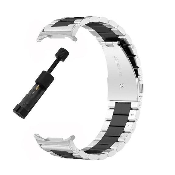 For Samsung Galaxy Watch8 / Watch8 Classic Three Beads Stainless Steel Watch Band with Removal Tool(Silver Black)