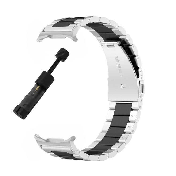 For Samsung Galaxy Watch8 / Watch8 Classic Three Beads Stainless Steel Watch Band with Removal Tool(Silver Black)