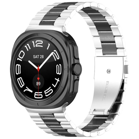 For Samsung Galaxy Watch8 / Watch8 Classic Three Beads Stainless Steel Watch Band with Removal Tool(Silver Black)