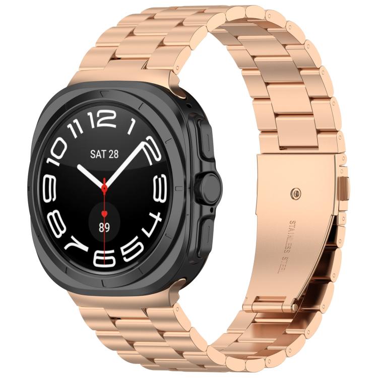 For Samsung Galaxy Watch8 / Watch8 Classic Three Beads Stainless Steel Watch Band with Removal Tool(Rose Gold) - free shipping - PMC TechLife - Order now!
