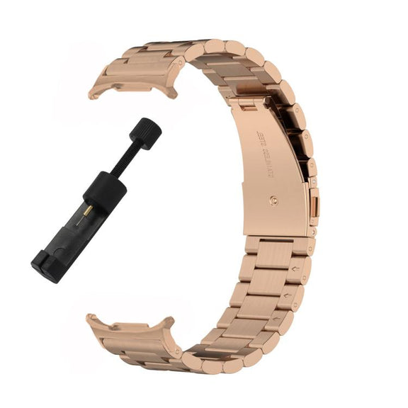 For Samsung Galaxy Watch8 / Watch8 Classic Three Beads Stainless Steel Watch Band with Removal Tool(Rose Gold)