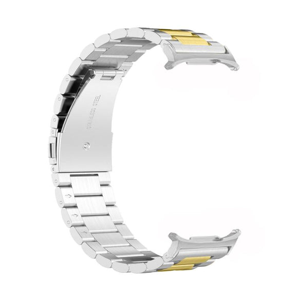 For Samsung Galaxy Watch8 / Watch8 Classic Three Beads Stainless Steel Watch Band with Removal Tool(Silver Gold)