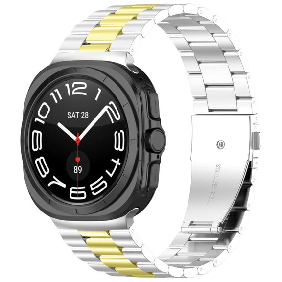 For Samsung Galaxy Watch8 / Watch8 Classic Three Beads Stainless Steel Watch Band with Removal Tool(Silver Gold)