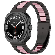 For Samsung Galaxy Watch8 / Watch8 Classic Three Beads Stainless Steel Watch Band with Removal Tool(Black Pink)