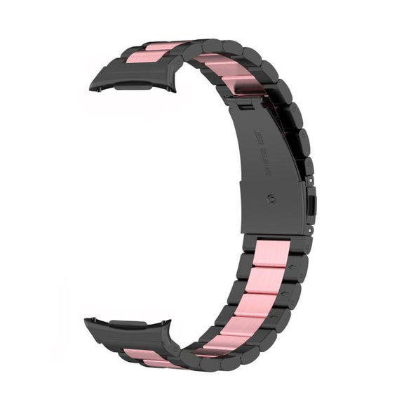 For Samsung Galaxy Watch8 / Watch8 Classic Three Beads Stainless Steel Watch Band with Removal Tool(Black Pink)