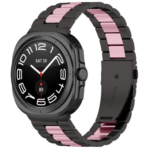 For Samsung Galaxy Watch8 / Watch8 Classic Three Beads Stainless Steel Watch Band with Removal Tool(Black Pink)