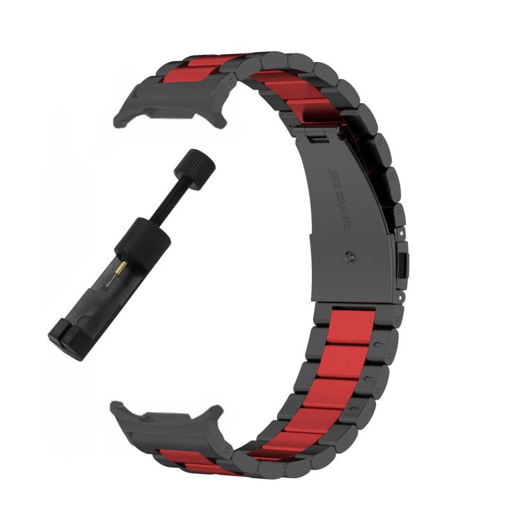For Samsung Galaxy Watch8 / Watch8 Classic Three Beads Stainless Steel Watch Band with Removal Tool(Black Red)