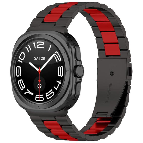 For Samsung Galaxy Watch8 / Watch8 Classic Three Beads Stainless Steel Watch Band with Removal Tool(Black Red)