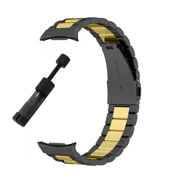For Samsung Galaxy Watch8 / Watch8 Classic Three Beads Stainless Steel Watch Band with Removal Tool(Black Gold)
