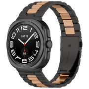 For Samsung Galaxy Watch8 / Watch8 Classic Three Beads Stainless Steel Watch Band with Removal Tool(Black Rose Gold)