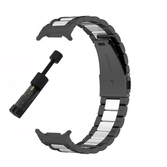 For Samsung Galaxy Watch8 / Watch8 Classic Three Beads Stainless Steel Watch Band with Removal Tool(Black Silver)