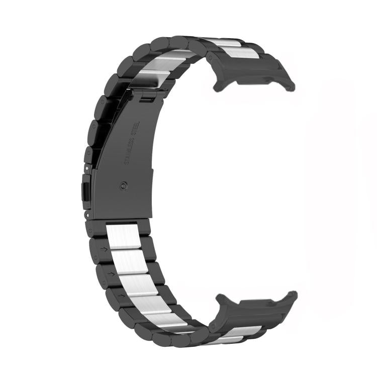 For Samsung Galaxy Watch8 / Watch8 Classic Three Beads Stainless Steel Watch Band with Removal Tool(Black Silver)