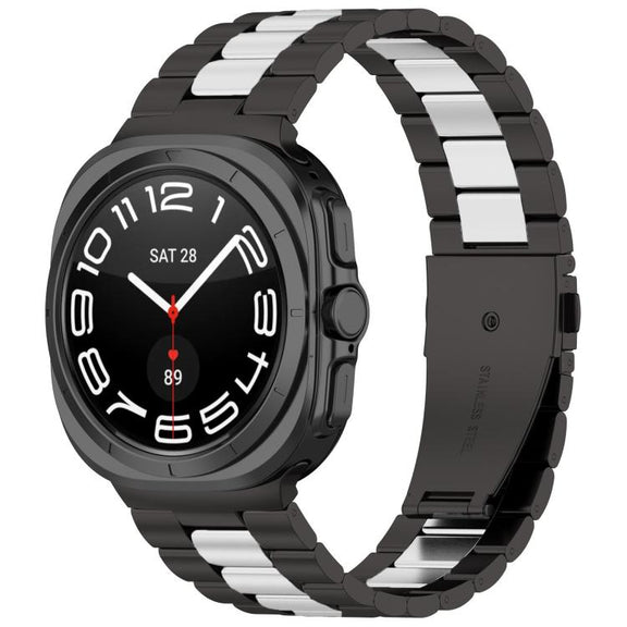 For Samsung Galaxy Watch8 / Watch8 Classic Three Beads Stainless Steel Watch Band with Removal Tool(Black Silver)