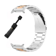 For Samsung Galaxy Watch8 / Watch8 Classic Three Beads Stainless Steel Watch Band with Removal Tool(Silver Rose Gold)