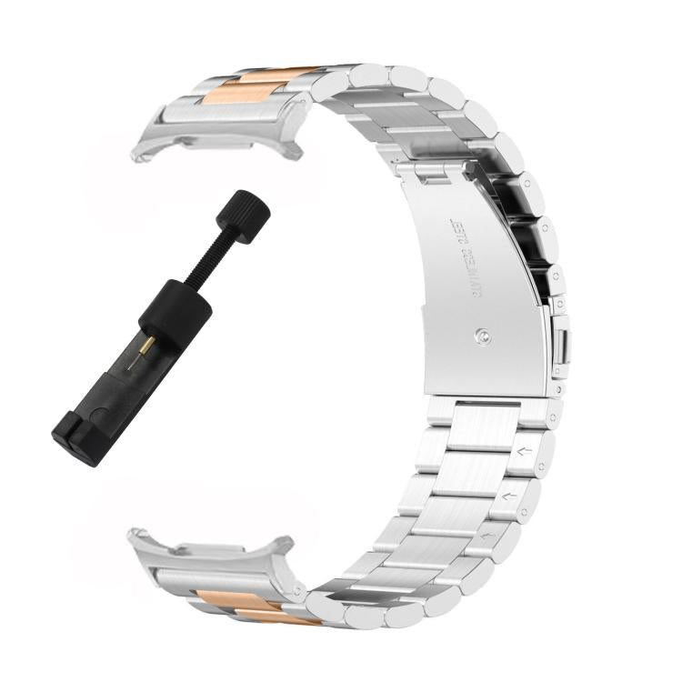 For Samsung Galaxy Watch8 / Watch8 Classic Three Beads Stainless Steel Watch Band with Removal Tool(Silver Rose Gold)