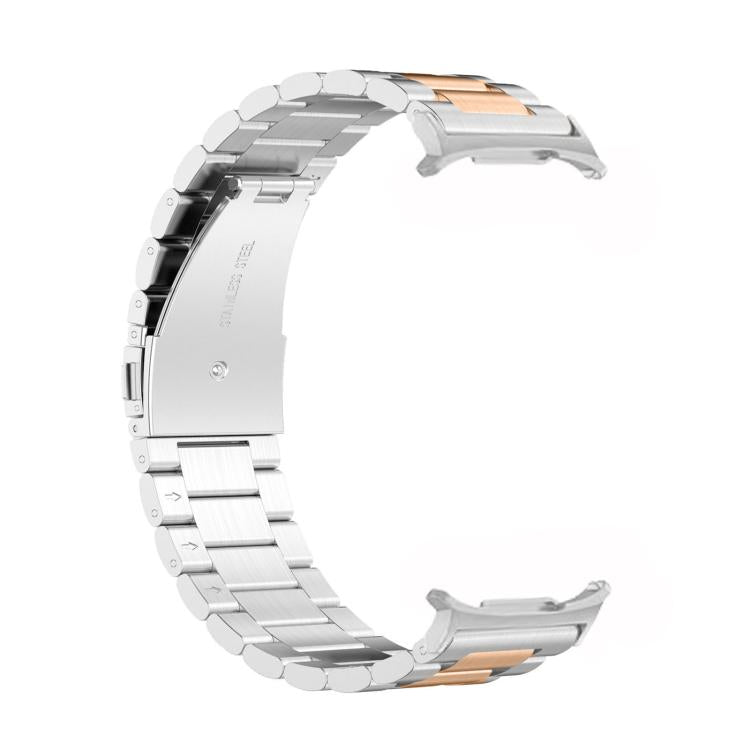 For Samsung Galaxy Watch8 / Watch8 Classic Three Beads Stainless Steel Watch Band with Removal Tool(Silver Rose Gold)