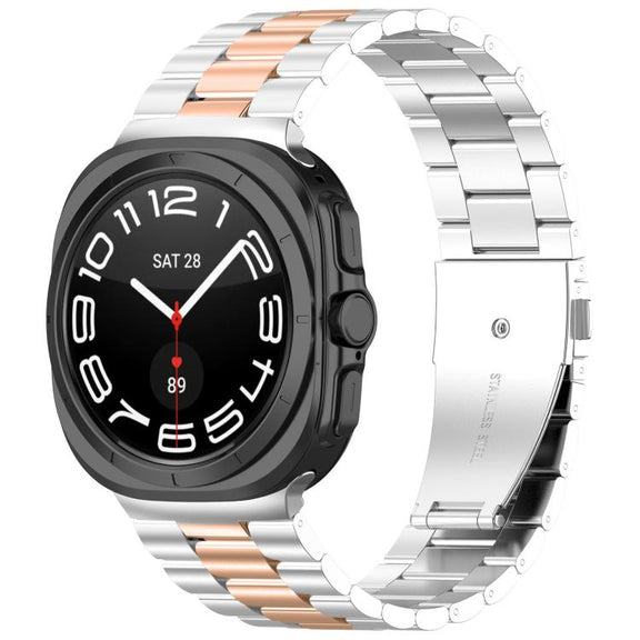 For Samsung Galaxy Watch8 / Watch8 Classic Three Beads Stainless Steel Watch Band with Removal Tool(Silver Rose Gold)