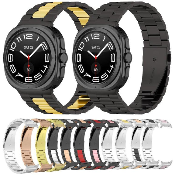 For Samsung Galaxy Watch8 / Watch8 Classic Three Beads Stainless Steel Watch Band with Removal Tool(Silver Pink)