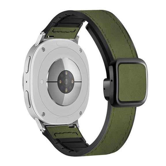 For Samsung Galaxy Watch8 / Watch8 Classic Square Magnetic Buckle Leather Skin Silicone Watch Band(Crazy Horse Green)