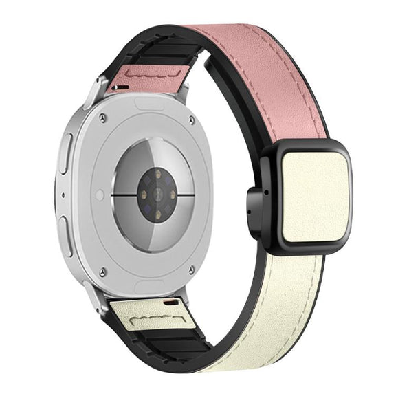 For Samsung Galaxy Watch8 / Watch8 Classic Square Magnetic Buckle Leather Skin Silicone Watch Band(Pink White)