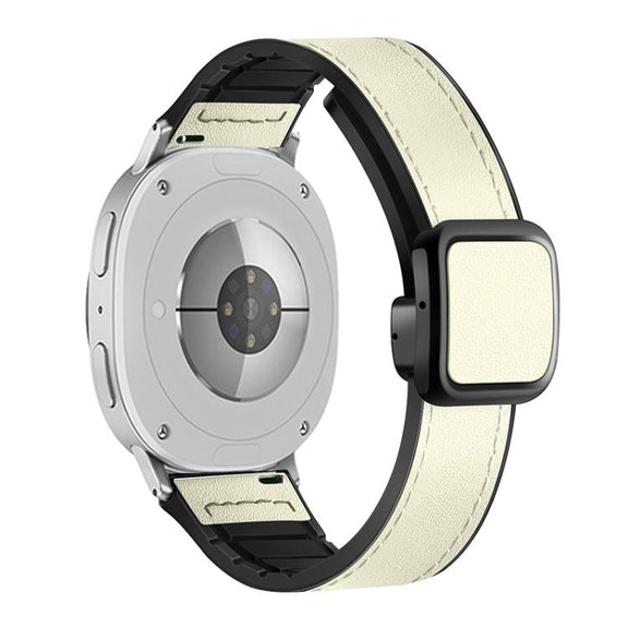 For Samsung Galaxy Watch8 / Watch8 Classic Square Magnetic Buckle Leather Skin Silicone Watch Band(Beige)