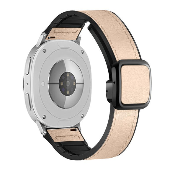 For Samsung Galaxy Watch8 / Watch8 Classic Square Magnetic Buckle Leather Skin Silicone Watch Band(Apricot)