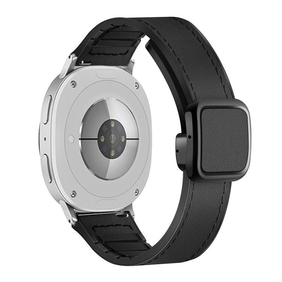 For Samsung Galaxy Watch8 / Watch8 Classic Square Magnetic Buckle Leather Skin Silicone Watch Band(Black)