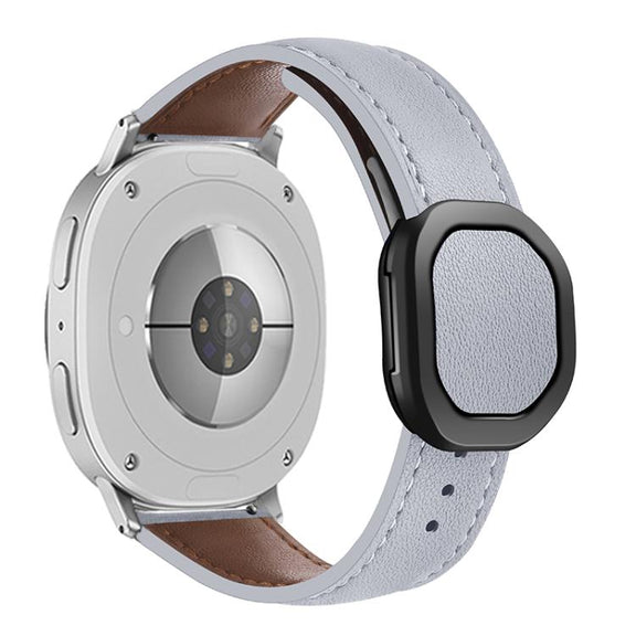 For Samsung Galaxy Watch8 / Watch8 Classic Magnetic Fold Genuine Buckle Leather Watch Band(Light Gray)