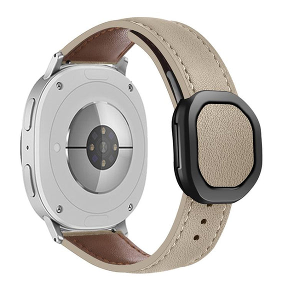 For Samsung Galaxy Watch8 / Watch8 Classic Magnetic Fold Genuine Buckle Leather Watch Band(Apricot)