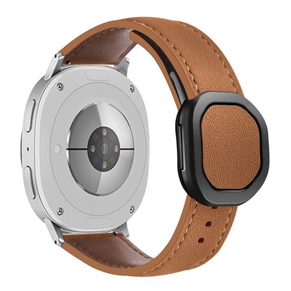 For Samsung Galaxy Watch8 / Watch8 Classic Magnetic Fold Genuine Buckle Leather Watch Band(Brown)