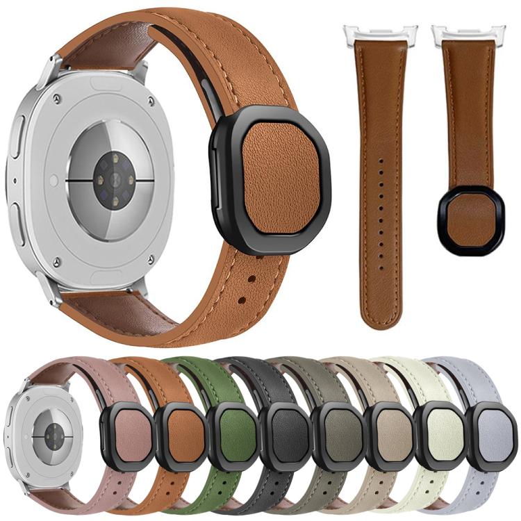 For Samsung Galaxy Watch8 / Watch8 Classic Magnetic Fold Genuine Buckle Leather Watch Band(Grey Brown)