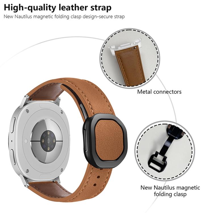 For Samsung Galaxy Watch8 / Watch8 Classic Magnetic Fold Genuine Buckle Leather Watch Band(Bean Paste)
