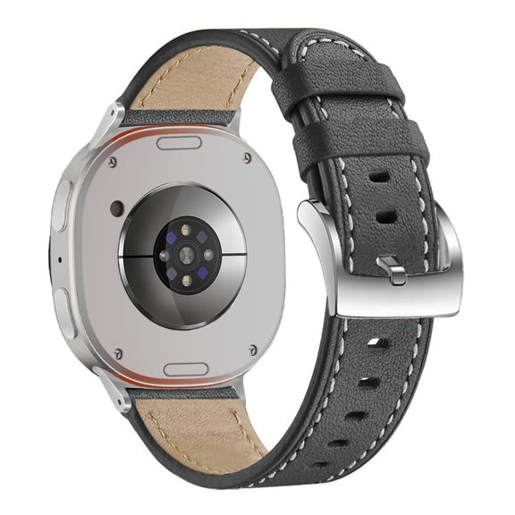 For Samsung Galaxy Watch8 / Watch8 Classic Round Tail Square Buckle Leather Watch Band(Black)