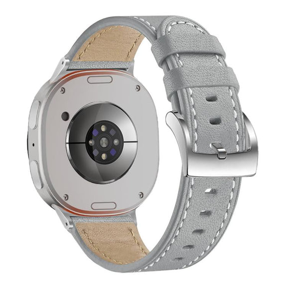 For Samsung Galaxy Watch8 / Watch8 Classic Round Tail Square Buckle Leather Watch Band(Gray)