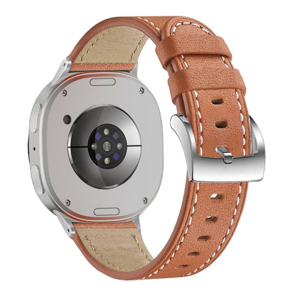 For Samsung Galaxy Watch8 / Watch8 Classic Round Tail Square Buckle Leather Watch Band(Brown)