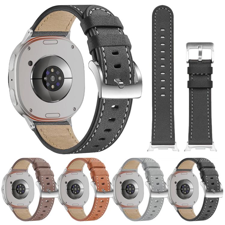 For Samsung Galaxy Watch8 / Watch8 Classic Round Tail Square Buckle Leather Watch Band(Gray)