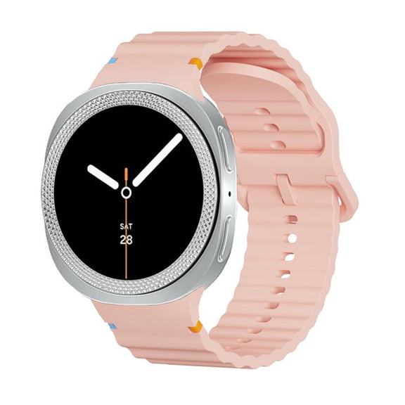 For Samsung Galaxy Watch8 40mm Rhombic Texture Bezel and Wavy Grain Stitched Color Buckle Silicone Watch Band(Pink Silver)