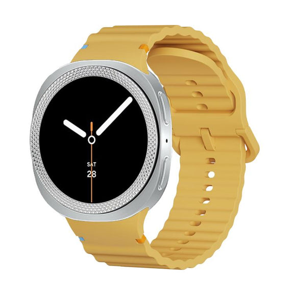 For Samsung Galaxy Watch8 40mm Rhombic Texture Bezel and Wavy Grain Stitched Color Buckle Silicone Watch Band(Yellow Silver)