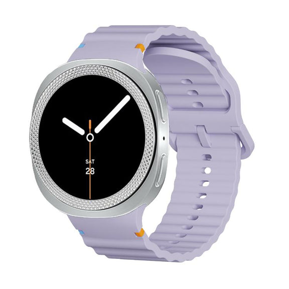 For Samsung Galaxy Watch8 40mm Rhombic Texture Bezel and Wavy Grain Stitched Color Buckle Silicone Watch Band(Purple Silver)