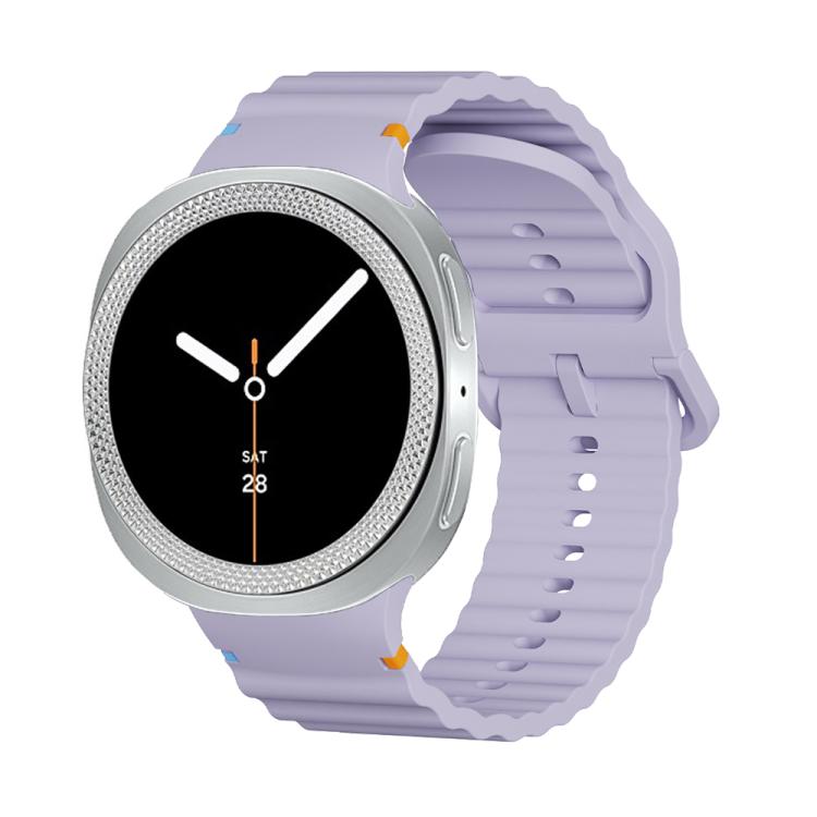 For Samsung Galaxy Watch8 40mm Rhombic Texture Bezel and Wavy Grain Stitched Color Buckle Silicone Watch Band(Purple Silver)