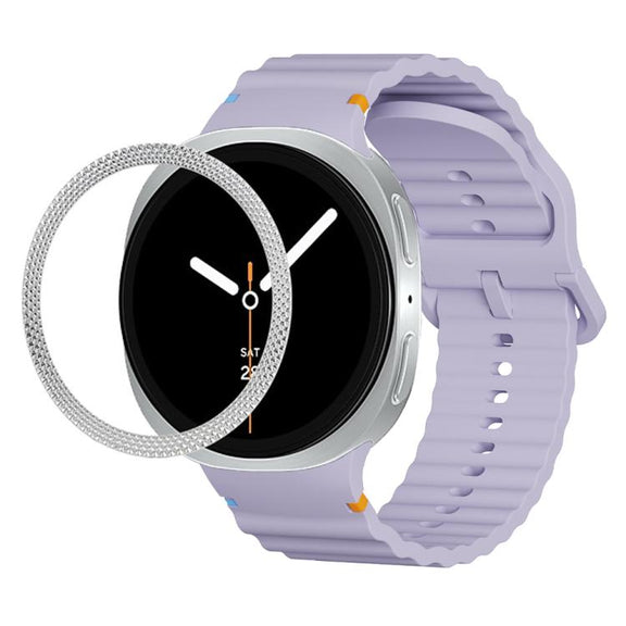 For Samsung Galaxy Watch8 40mm Rhombic Texture Bezel and Wavy Grain Stitched Color Buckle Silicone Watch Band(Purple Silver)