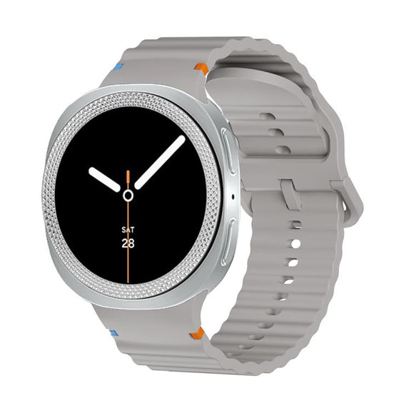 For Samsung Galaxy Watch8 40mm Rhombic Texture Bezel and Wavy Grain Stitched Color Buckle Silicone Watch Band(Gray Silver)