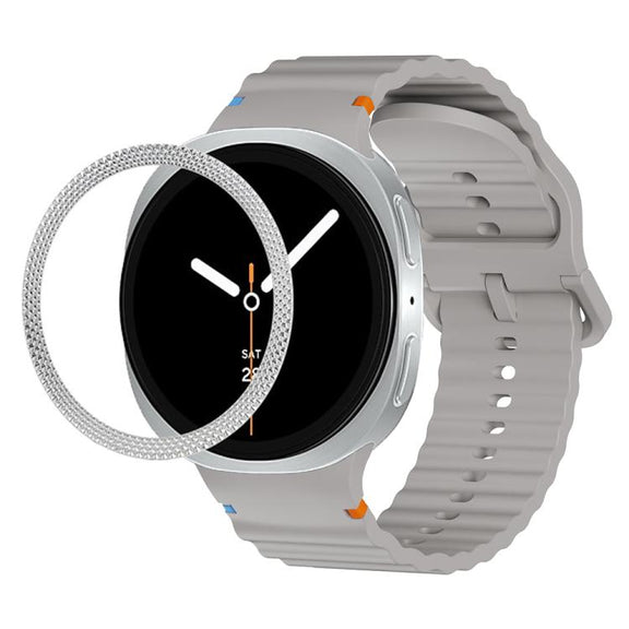 For Samsung Galaxy Watch8 40mm Rhombic Texture Bezel and Wavy Grain Stitched Color Buckle Silicone Watch Band(Gray Silver)