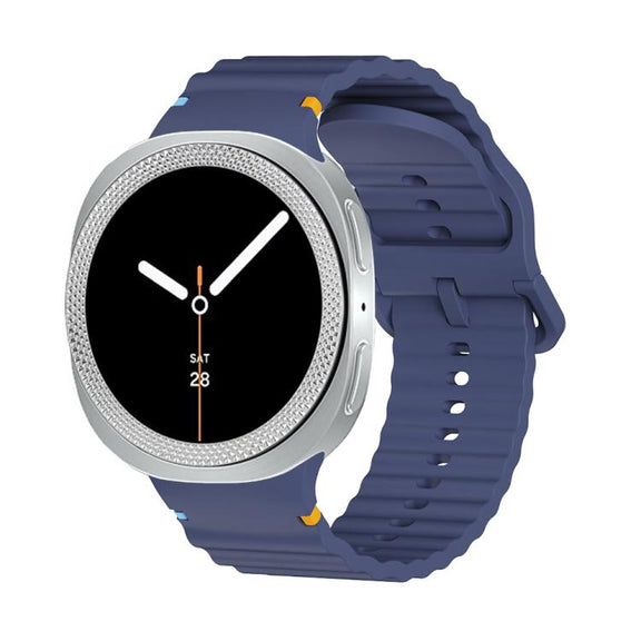 For Samsung Galaxy Watch8 40mm Rhombic Texture Bezel and Wavy Grain Stitched Color Buckle Silicone Watch Band(Midnight Blue Silver)
