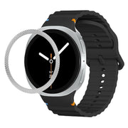 For Samsung Galaxy Watch8 40mm Rhombic Texture Bezel and Wavy Grain Stitched Color Buckle Silicone Watch Band(Black Silver)