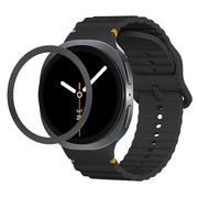 For Samsung Galaxy Watch8 40mm Rhombic Texture Bezel and Wavy Grain Stitched Color Buckle Silicone Watch Band(Black Black)