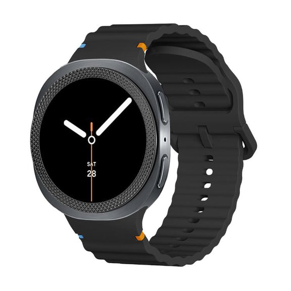 For Samsung Galaxy Watch8 40mm Rhombic Texture Bezel and Wavy Grain Stitched Color Buckle Silicone Watch Band(Black Black)