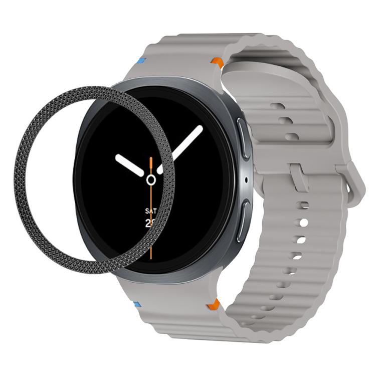For Samsung Galaxy Watch8 40mm Rhombic Texture Bezel and Wavy Grain Stitched Color Buckle Silicone Watch Band(Gray Black) - free shipping - PMC TechLife - Order now!