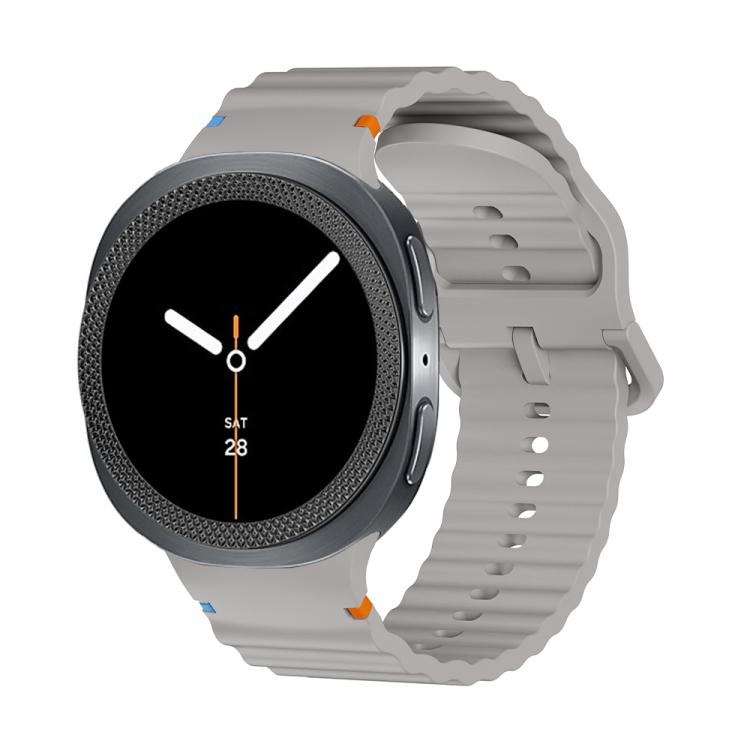 For Samsung Galaxy Watch8 40mm Rhombic Texture Bezel and Wavy Grain Stitched Color Buckle Silicone Watch Band(Gray Black)